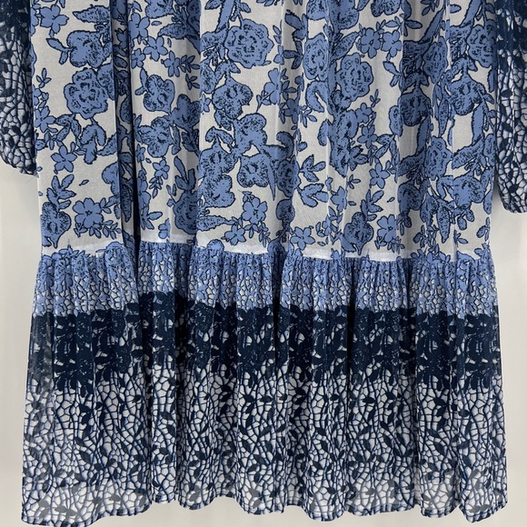 Taylor shirred Babydoll tiered flowy dress Baloon Sleeves blue & white floral 16 - Picture 9 of 16